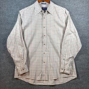 Pendleton Broadway Cloth Button Shirt Men's L Cream Red/Blue Check Long Sleeve